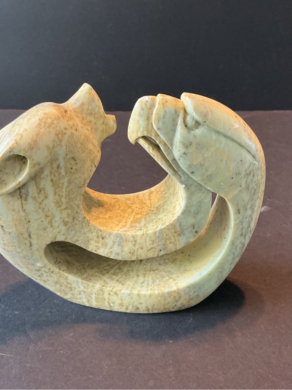 Hand-Carved Green Stone Dolphin Sculpture - Unbranded